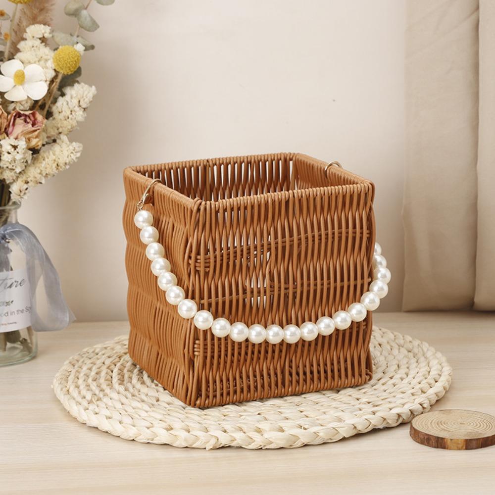 Pearl Handle Woven Flower Basket Versatile Storage Basket Fashion Flower Basket Fruit Vegetable
