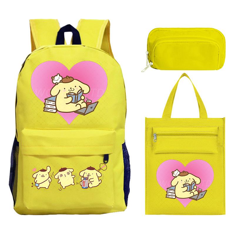 Pudding Dog Cartoon Children'S Schoolbag Three-Piece Set For Primary And Secondary School Students Versatile Backpack Tutoring Bag Pencil Case
