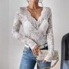 Autumn Winter T Shirt Sexy Single-layer Floral Lace Fan-shaped Decoration Base Small Shirt Top Women
