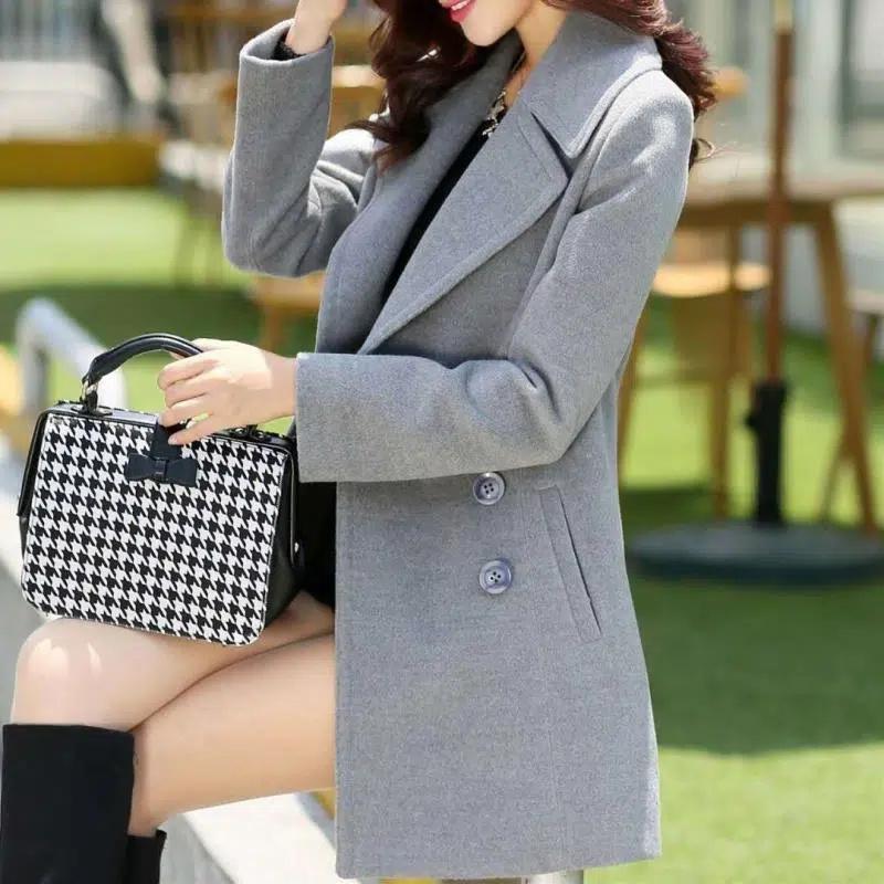 Осенне-зимняя шерстяная куртка, женская одежда, двубортное шерстяное пальто средней длины, тонкая элегантная женская корейская верхняя одежда, S-3XL