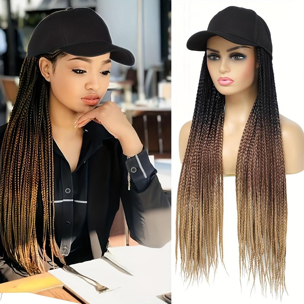 Стильный парик для бейсболки «Elegant Ombre» с косами длиной 28 дюймов — синтетические наращенные волосы для женщин, от черного до коричневого цвета
