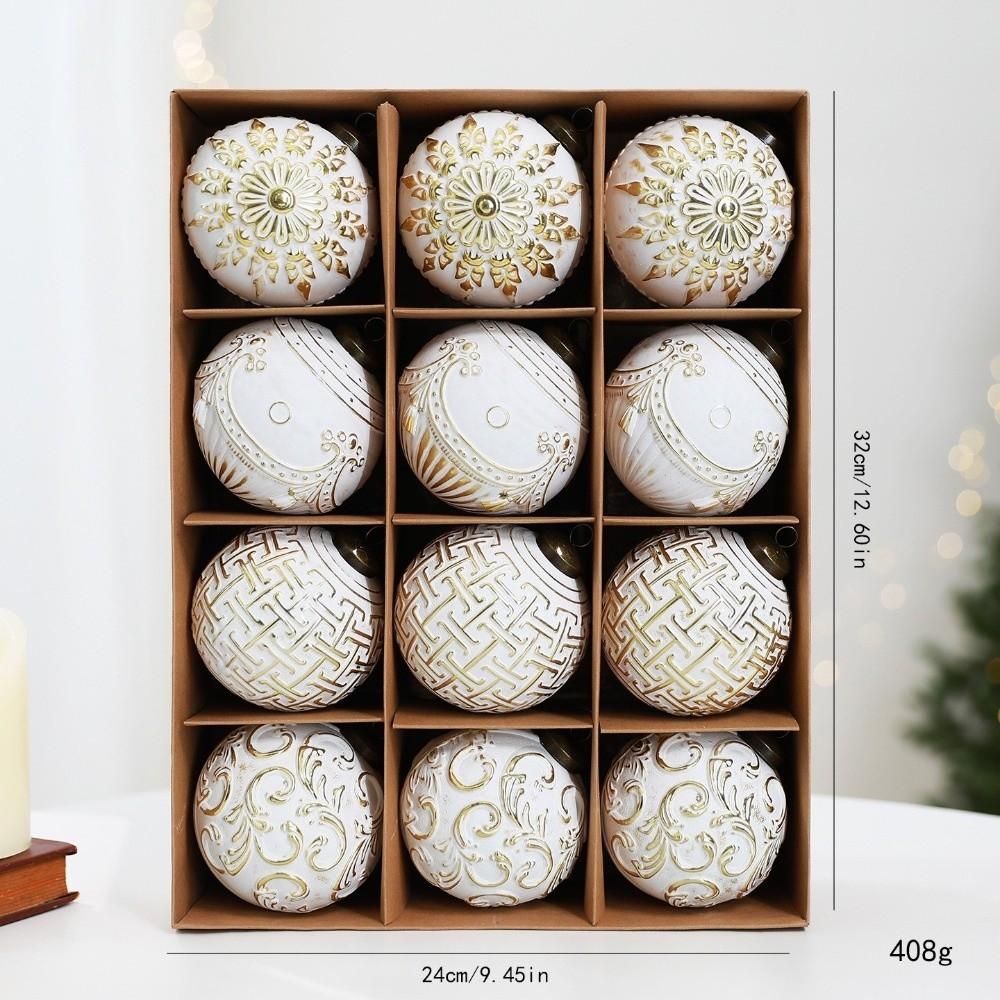 12PCS Painted Pattern Christmas Ball Set Plastic Xmas Baubles Retro Xmas Ornament Ball Party