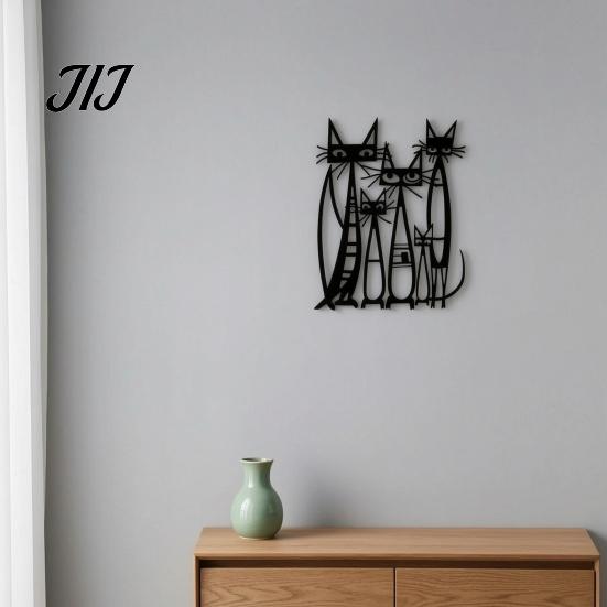 Decorative Cat Art for Bedroom Metal Cartoon Wall Decor Living Room Bedroom, Creative Unique Lover Gifts Silhouette Sculpture, Minimalist Animal