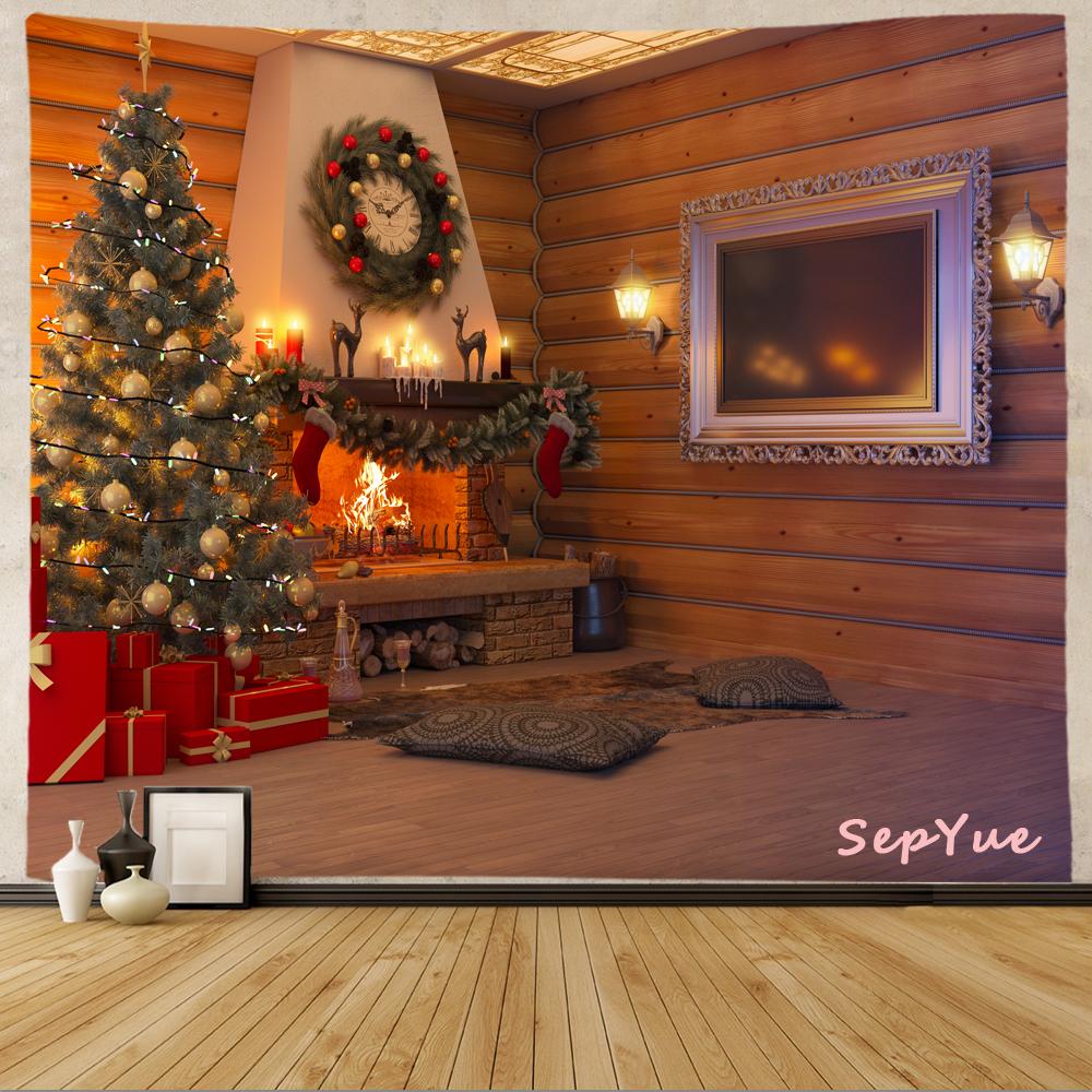SepYue рождественские носки каминная елка праздничное украшение гобелен с принтом хиппи винтажный большой 3d тканевый настенный гобелен