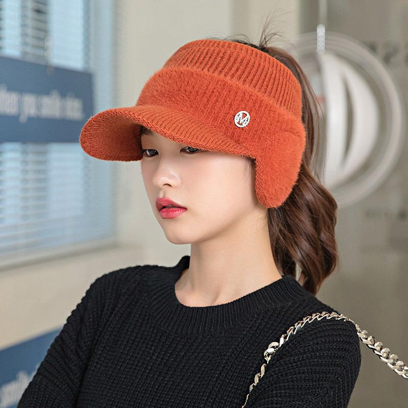 Knitted Empty Hat Women's Autumn and Winter Windproof Riding Yarn Cap Moist Warm Thin Face Ear Cap