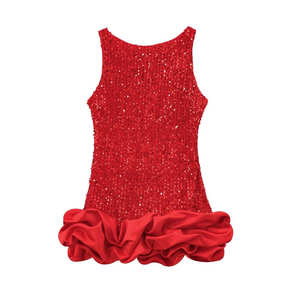 Y2K Winter Black Sequin Mini Dress with Shoulder Pads - Sleeveless Evening Wear