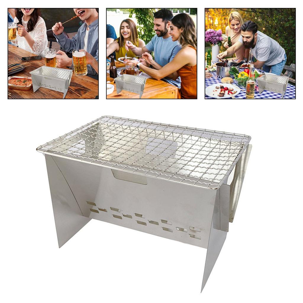 Portable Mini Charcoal Grill Stainless Steel Foldable Compact BBQ Barbecue Stove with Removable Cooking Grid for Outdoor Camping