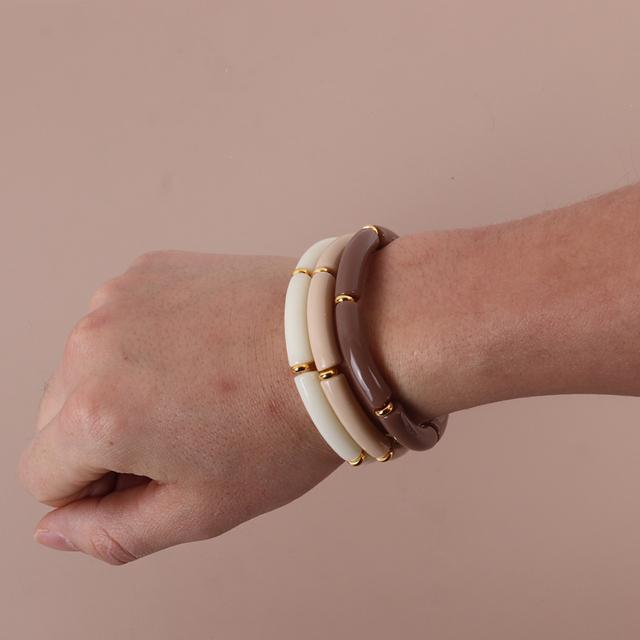 2025 Trendy Colorful Acrylic Bamboo Beads Bracelet for Women Stretch Resin Tube Beaded Cuff Bracelets Bangle Men Fashion Jewelry