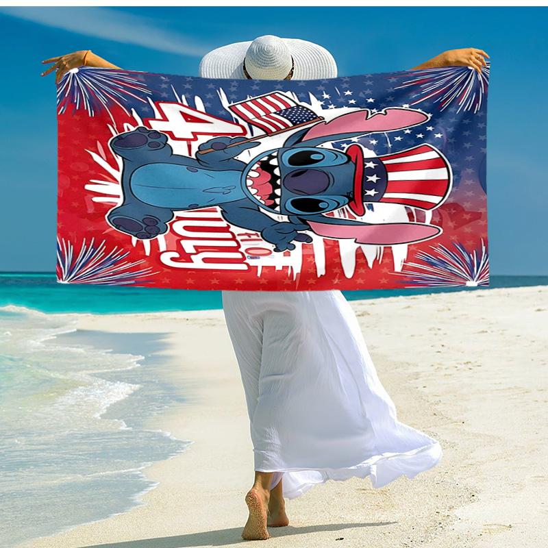 1pc Stitch Celebrates Independence Day Cartoon Quick Dry Microfiber Bath Towel for Swimming Surfing Camping Unisex Holiday. SJT720149