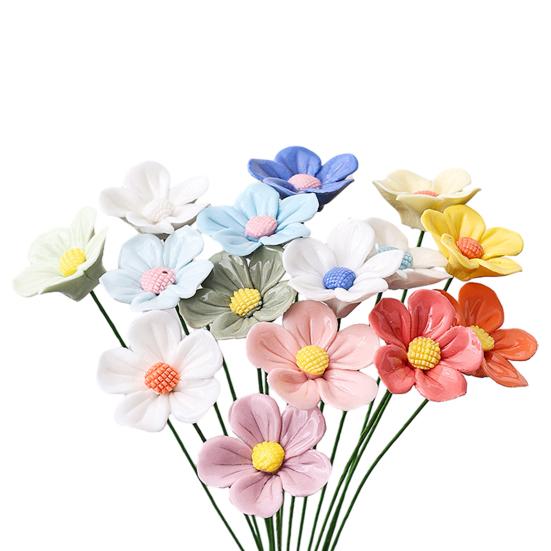 Ручная работа Керамический Имитация Цветка Реалистичный Искусственный Красочный Цветок Декорация Искусственный Цветок со Стеблем DIY Украшение для Вазы