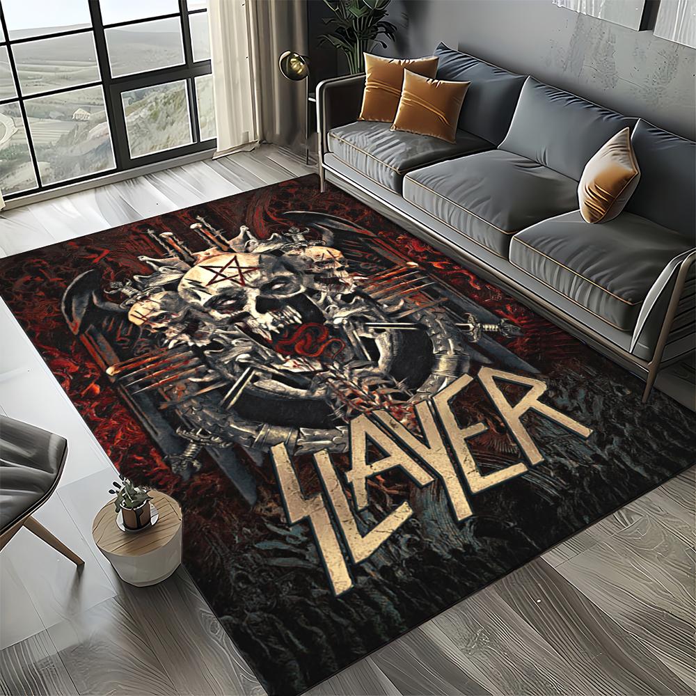 3D Retro Band Slayer Heavy Metal Rcck Sign Carpet Rug for Living Room Bedroom Home Sofa Decoration,Kid Play Non-slip Floor Mat