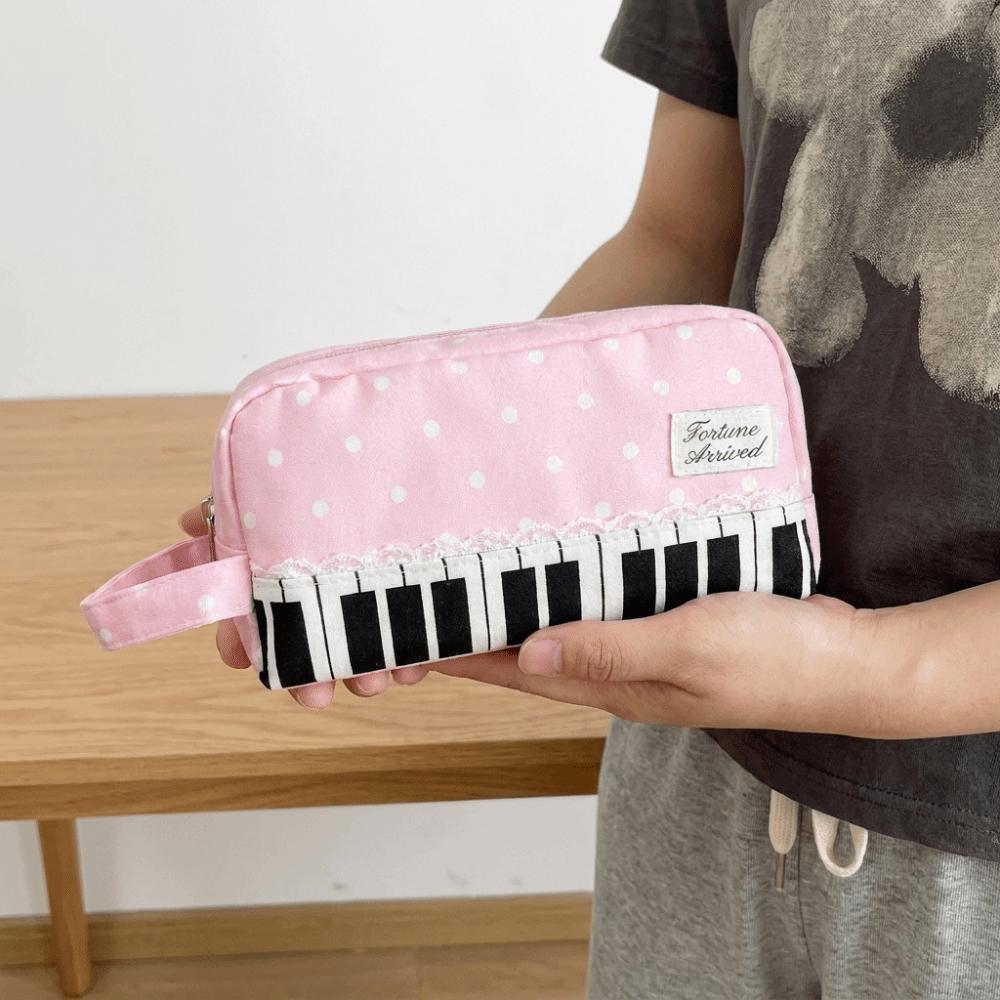 With Handle Polka Dot Pencil Pouch Large Capacity Pen Bag Kawaii Piano Pencil Case School Bag