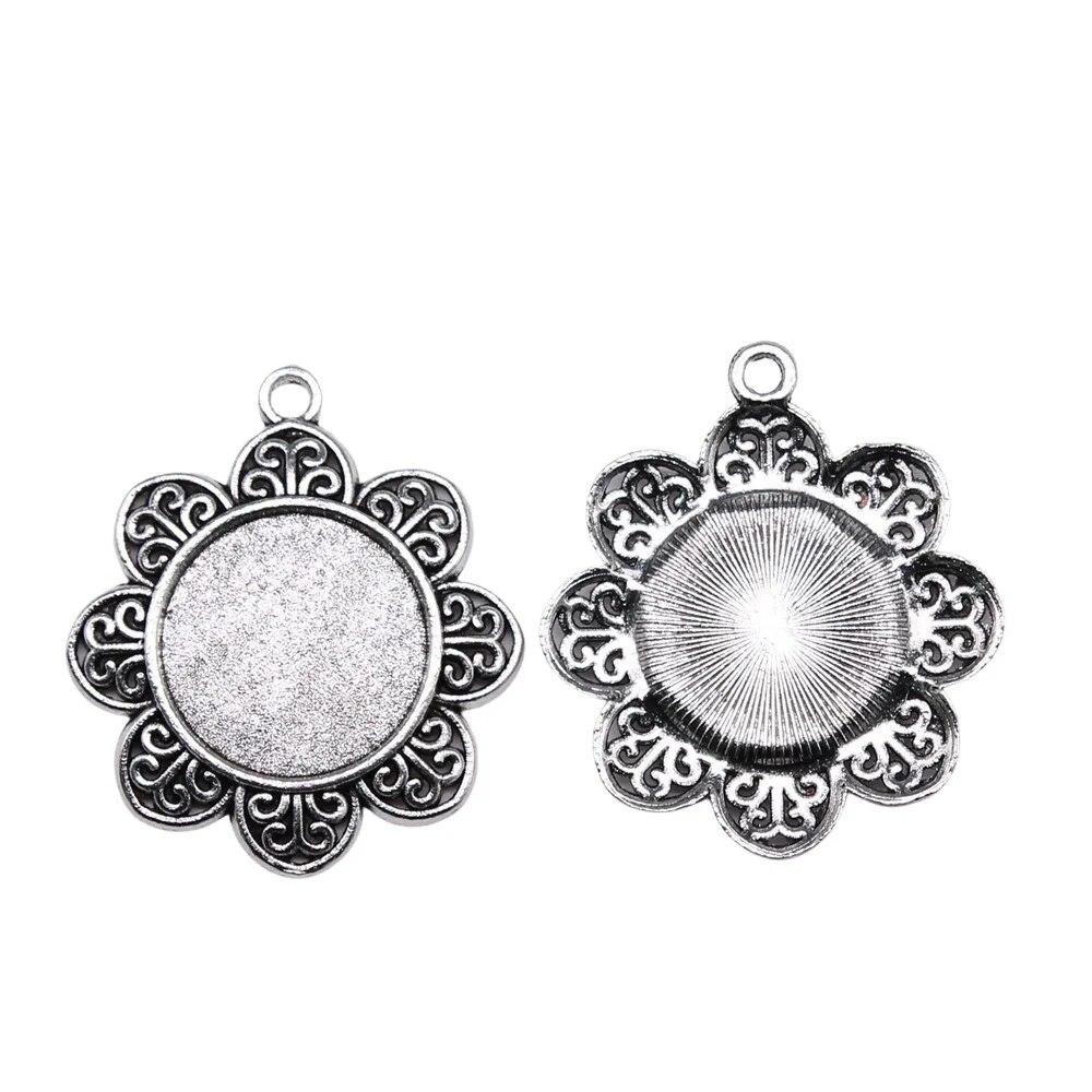 Подходит для круглого стеклянного кабошона 25 мм, поднос для установки, античное серебро, цветные компоненты, украшение ручной работы для изготовления ювелирных изделий