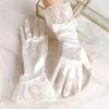 Women Bridal Elegant Wedding Short Gloves Mesh Satin Beaded Pearl Gloves Evening Dress Accessories
