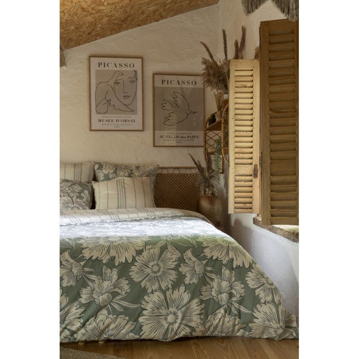 Housse de couette "Nora/Tamara/Java" toutes dimensions Réversible 100% Coton / 57 Fils/cm² l'Effet Papillon - 260x240 - Vert