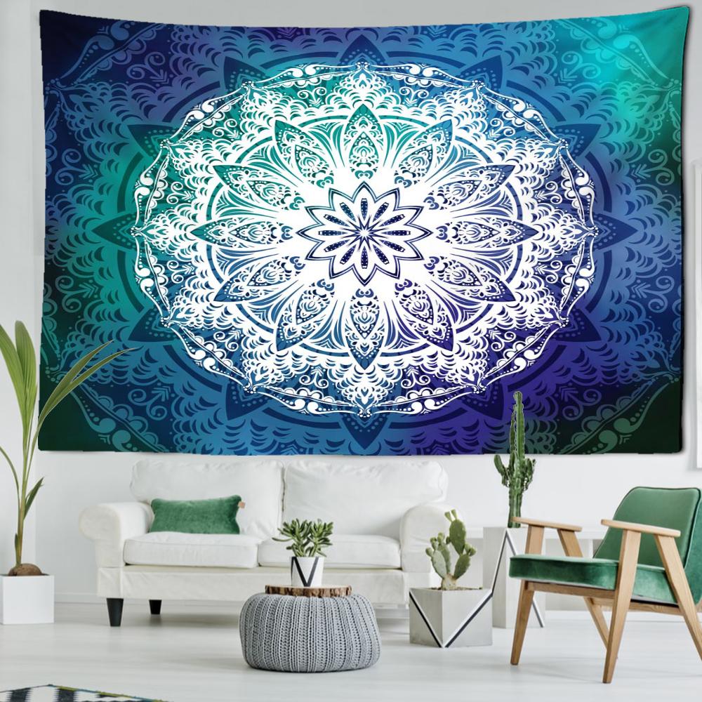 Синий Зеленый Мандала Гобелен Настенный Цветочный Арт Таинственный Хиппи Тапиз Эстетическая Комната Гостиная Домашний Декор