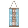 [R3875] - 'Marine World' Wooden Panel, Blue Beige (Life Is Sweet by the Sea) - 30x16cm
