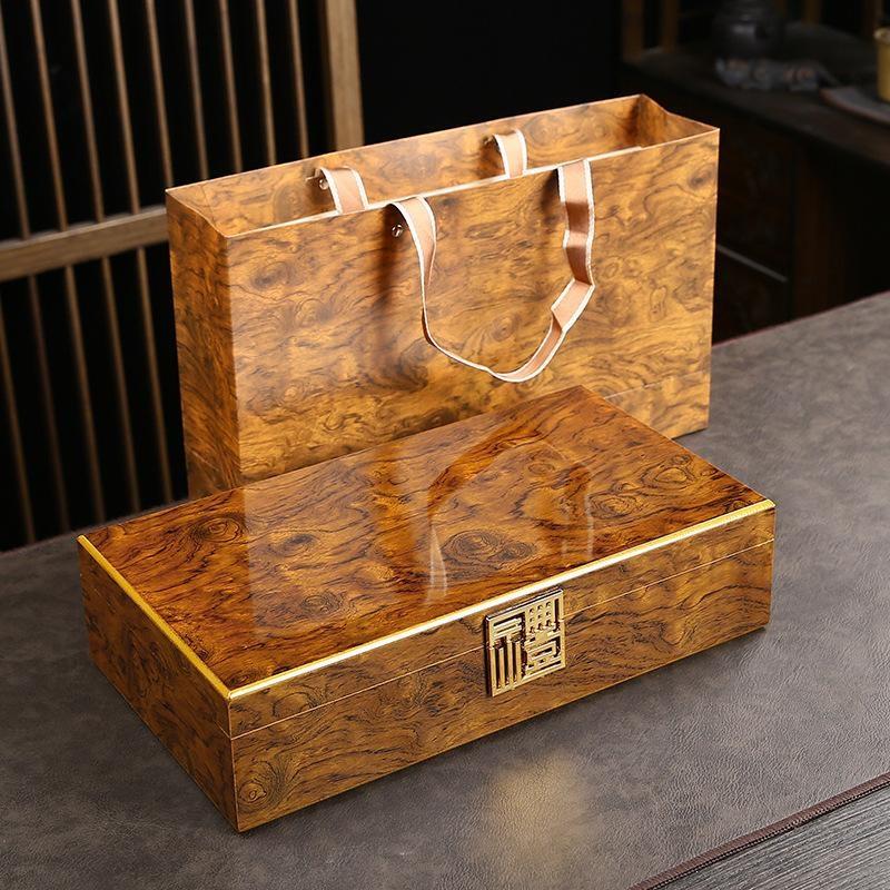 Golden Teak Wood Grain Gift Box Versatile Tea Leaves Box Elegant Wood Pattern Gift Box Perfect For Tea Lovers Premium Quality Tea Gift Packaging