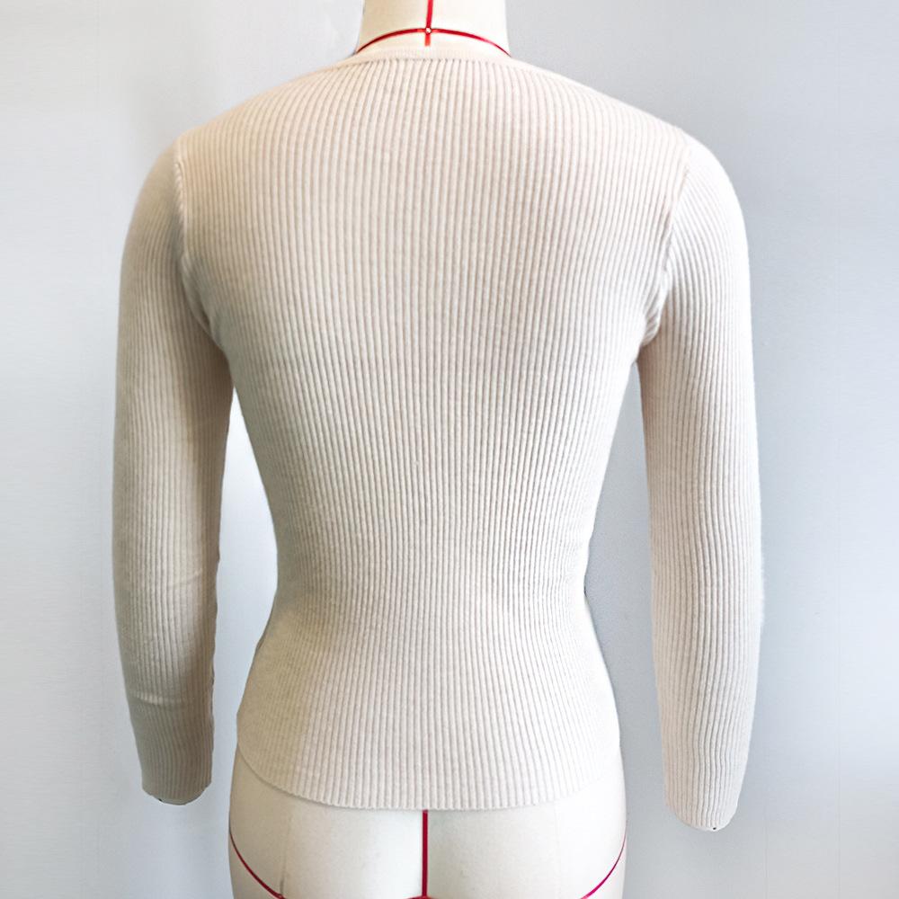 Весенне-осенний женский трикотаж с V-образным вырезом и длинным рукавом