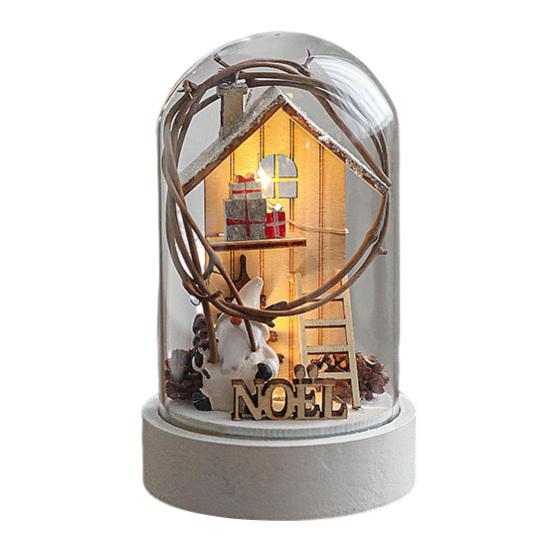 Christmas Figures In Glass Dome Tabletop Decoration LED Light Up Christmas Cloche Ornaments for Indoor Home Tabletop Decor