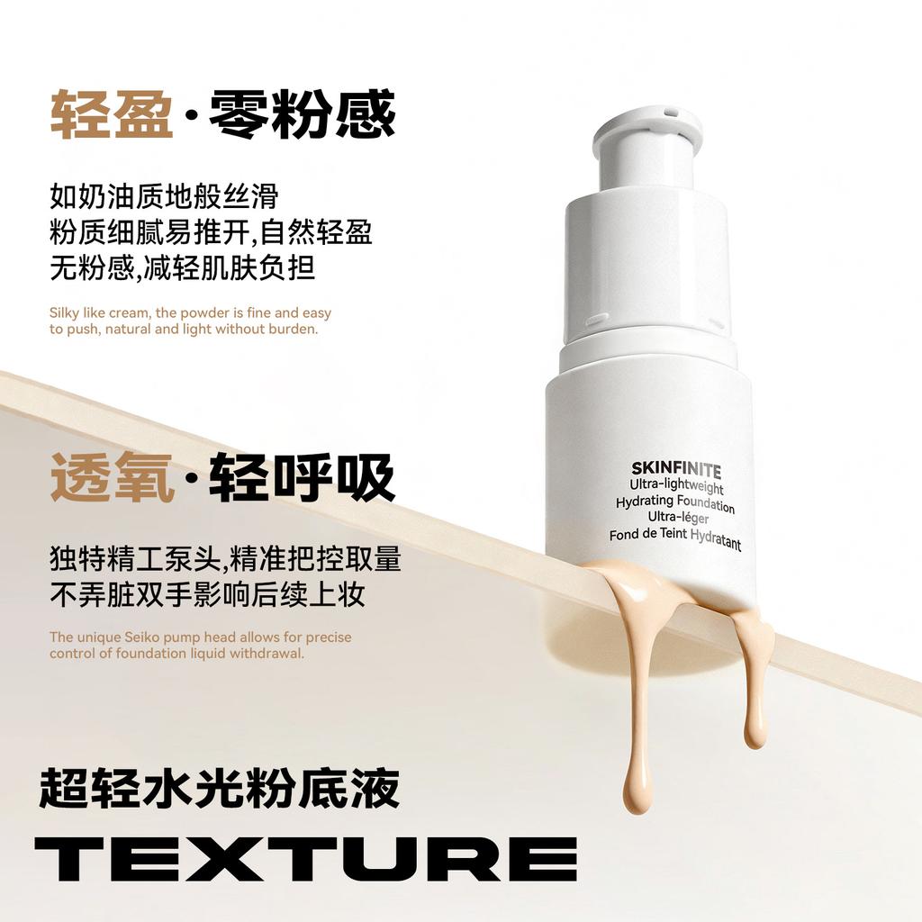 Hydrating Foundation with Dewy Finish, Long-Lasting Full Coverage, Waterproof & Sweat-Resistant