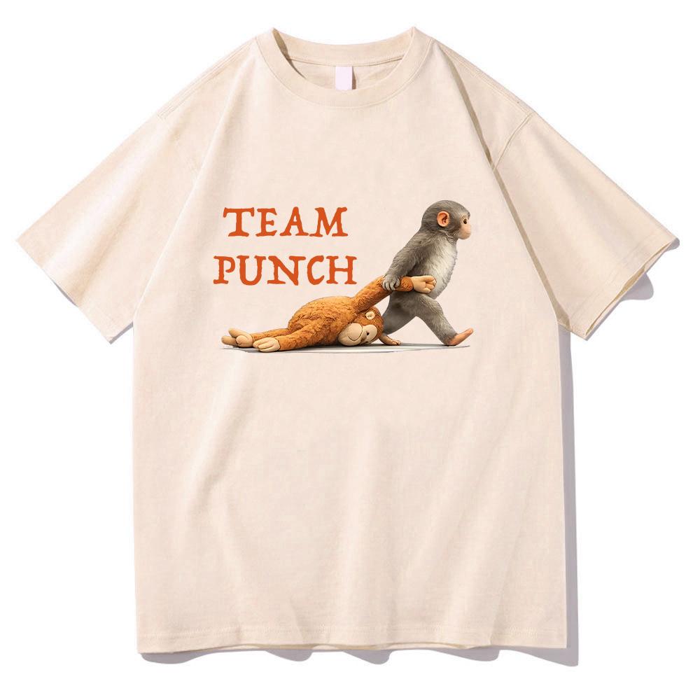 Monkey Punch Graphic T Shirts Baby Monkey Holding Plush Toy Clothing Animal Lover Cotton Tee Cute Cozy Unisex T-shirts Y2K