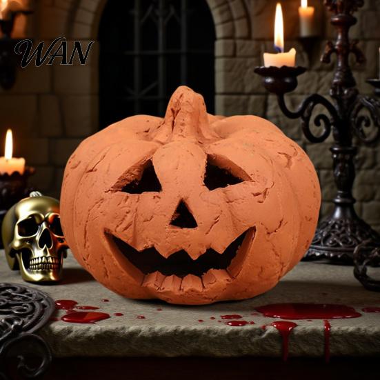 Weird Fun Halloween Decor Handcrafted Pumpkin Statue Hand-Carved Resin Figurine Party Supplies Tabletop Ornament for Home Enduring Decorations