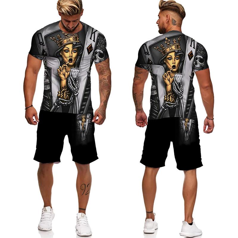 Новинка, футболка/костюм с 3D принтом готического черепа, летние мужские крутые футболки в стиле панк + шорты, индивидуальный спортивный костюм в стиле хип-хоп, уличная одежда