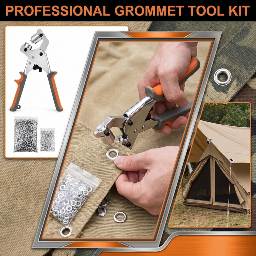 300pcs 10mm Eyelet Grommet Kit with Hand Press Pliers Metal Hole Punch Tool for Canvas Tents Tarps and Fabric Installation