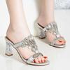 Summer New Fashion Women's High-heeled Slippers Open-toe Sandals Personalized Soft Sole Diamond Crystal Thick Heel Shoes