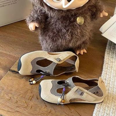 Синий шкаф женская обувь этнический стиль деревянный тон моральное воспитание 2025 сандалии 3 см ниша Мэри Джейн квадратный носок повседневная обувь