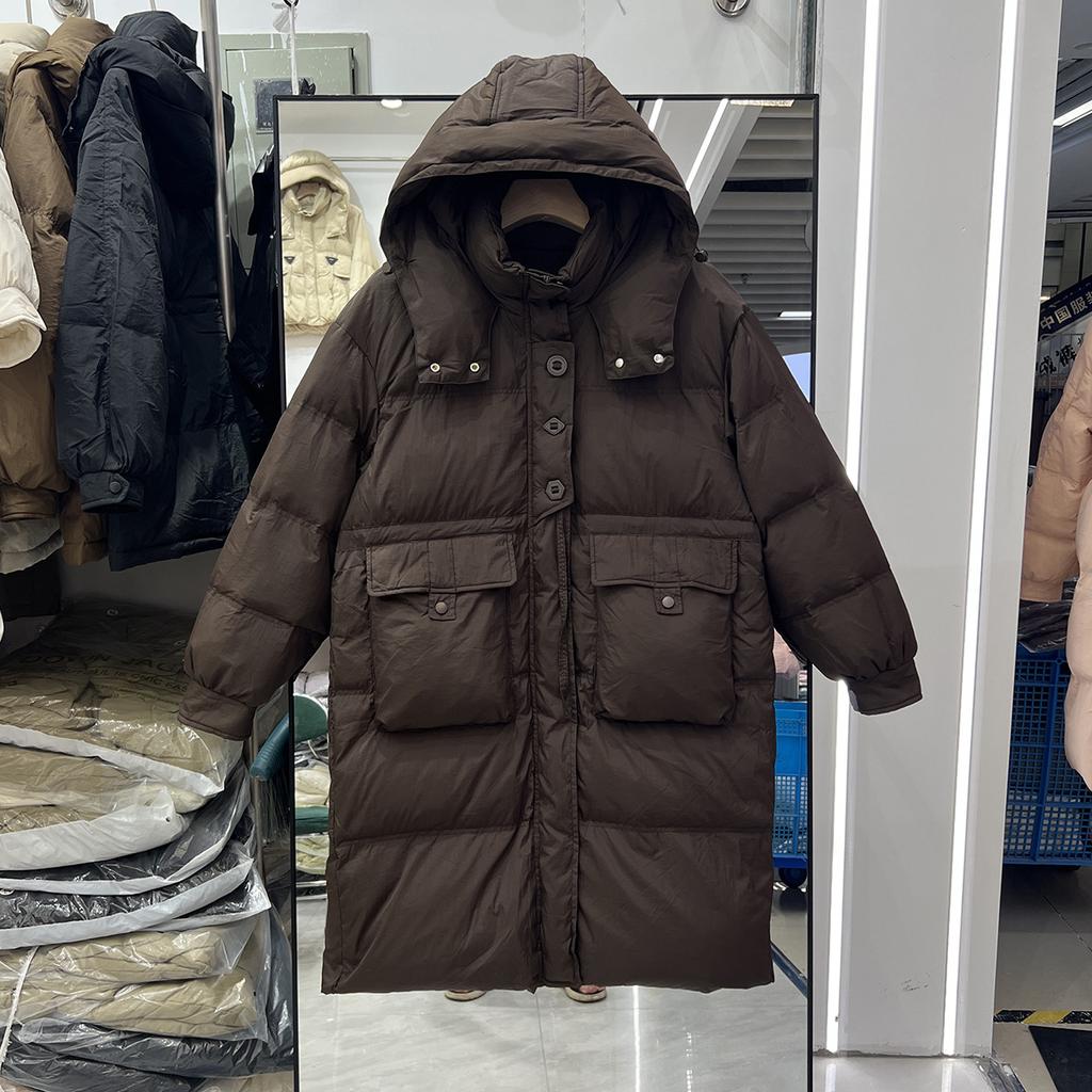 Корейская белая куртка-пуховик на талии с утиным пухом, женская зимняя, новая, средняя и длинная, утолщенная, нишевая, дизайн, куртка с капюшоном, прилив