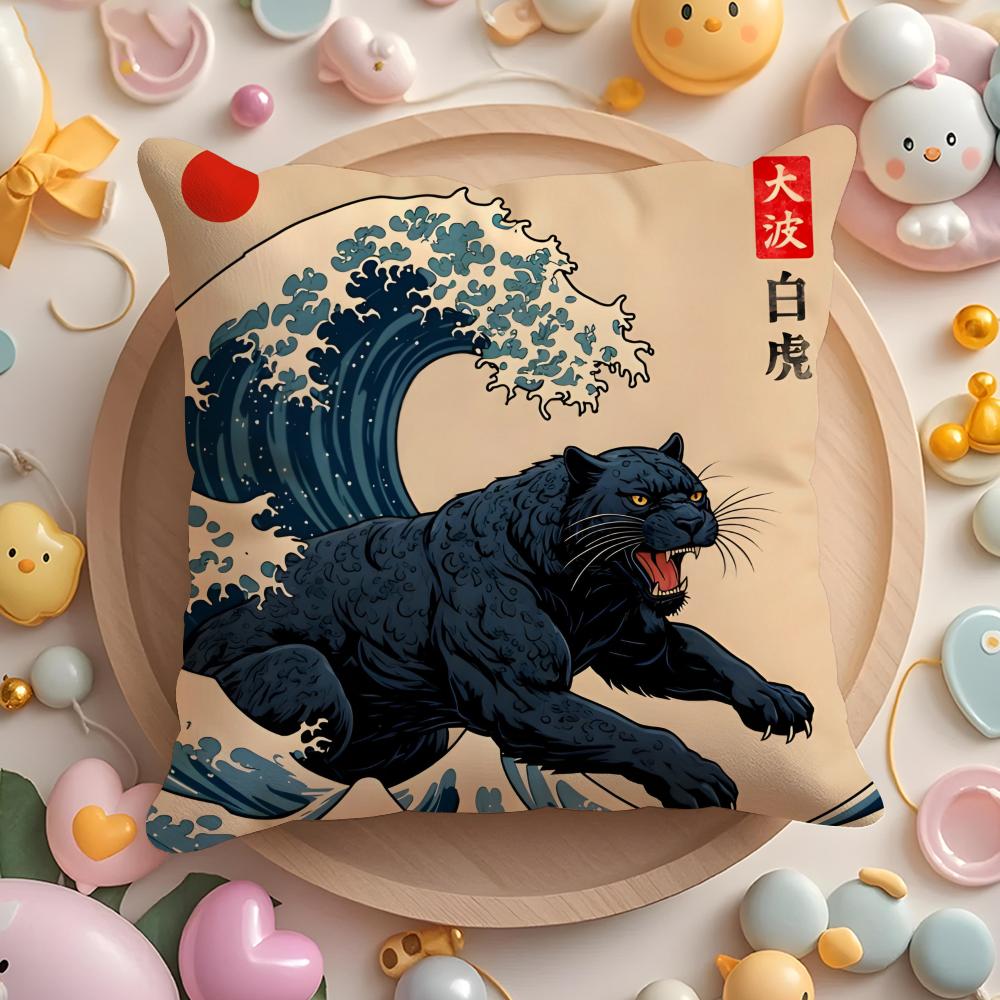 Animals The Great Wave Katsushika Hokusai Cushion Cover Plush Fabric Soft DoubleSided Printed Sofa Warm Home Gift Pillow Cover