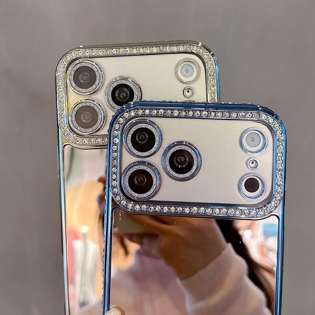 Make up Mirror Phone Case For iPhone 17 Pro Max Bling Diamonds Cover Funda For iPhone 16 ProMax 15 Pro 14Pro 13 12 Soft Shell