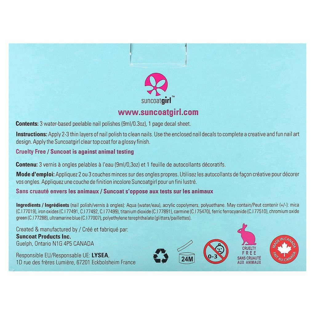 SuncoatGirl Water-based Nail Polish, Mermaid Princess, 4-piece Kit