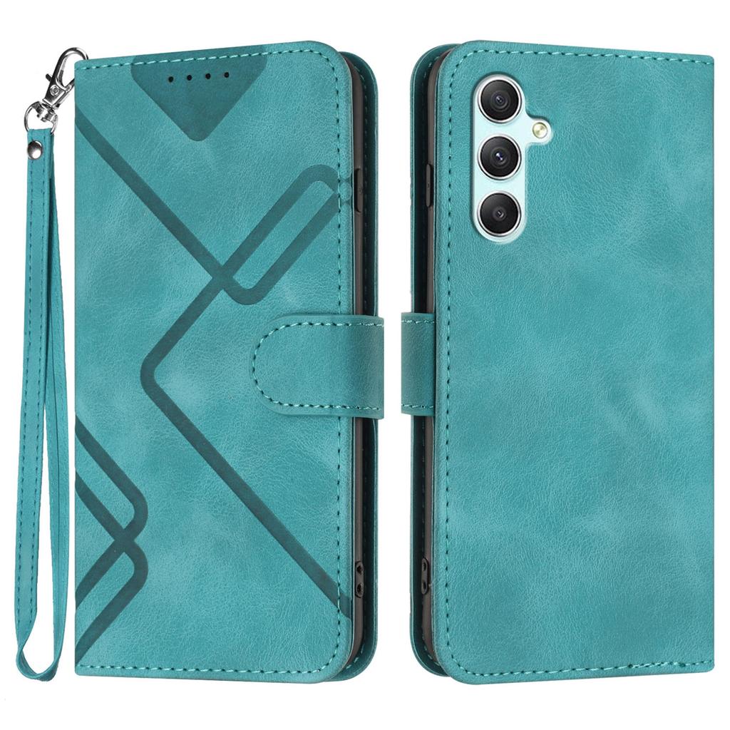 For Samsung Galaxy A34 5G Wallet Case Line Imprinted PU Leather Phone Cover with Strap