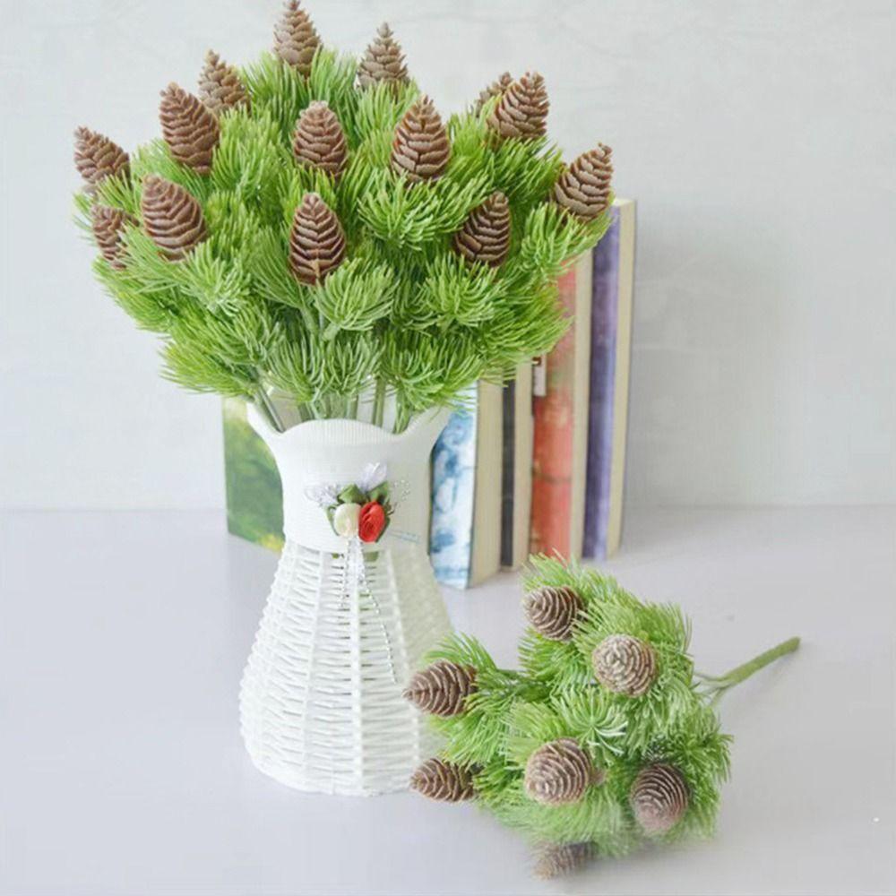 Green Christmas Pine Cone Branches Desktop Ornament Faux Pine Leaves Fake Pine Party Supplies