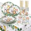Jungle Birthday Tableware Happy Birthday Party Decoration Tablecloth Plate Cup Wild One Animal Safari 1st Kids Birthday Supplies