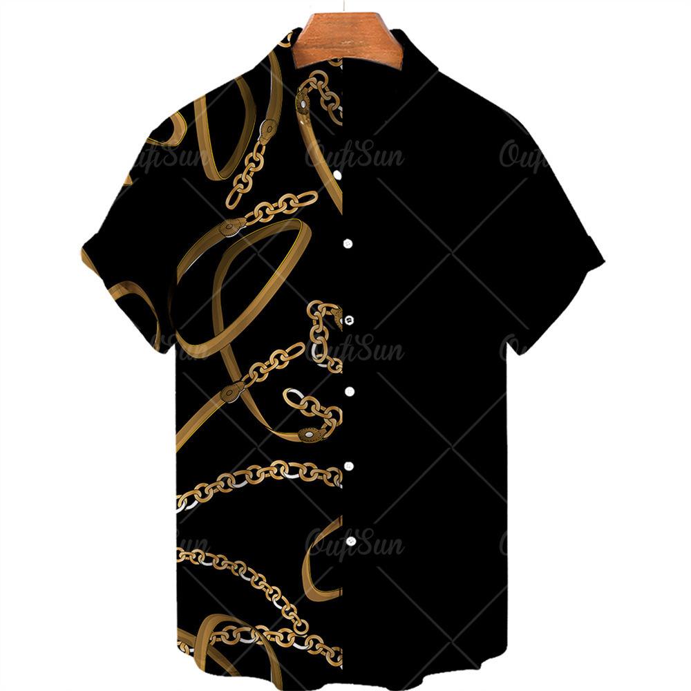 1116 New Hawaiian Shirt 1D Digital Heat Transfer Short Sleeve Shirt Men's Beach Big Gold Chain Men's Shirt