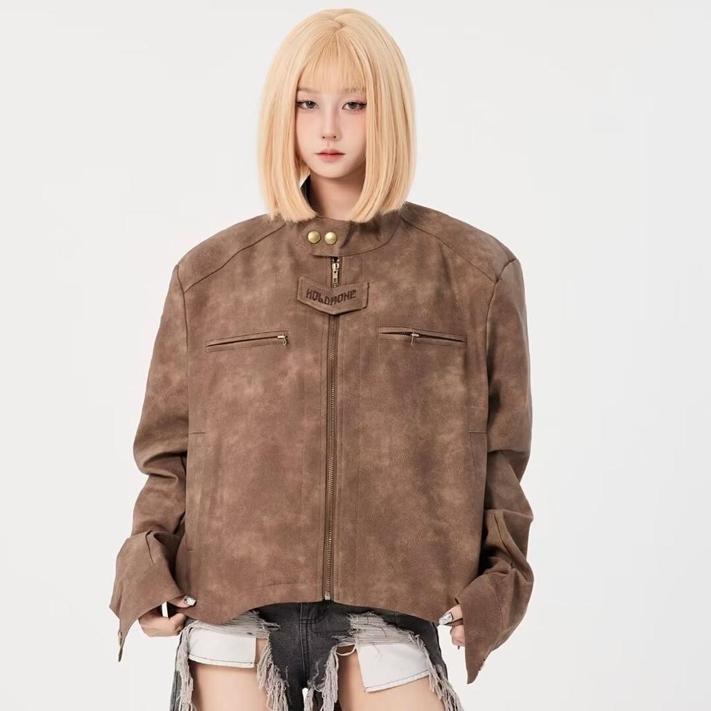 Короткая мотоциклетная куртка унисекс, пальто из искусственной кожи, осенний винтажный повседневный кардиган, верхняя одежда в корейском стиле