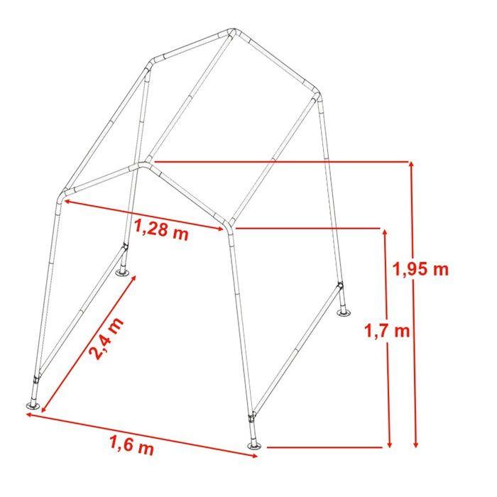 Garage tente moto MG1 PVC 550 g noir 1,6 x 2,5 x 1,95 m - structure acier galvanisé Ø32 mm