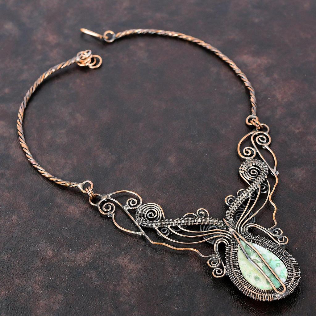 Variscite Gemstone Necklace Copper Wire Wrapped Necklace Adjustable Necklace Copper Jewelry Handmade Necklace Wire Wrap Jewelry Gift For Her