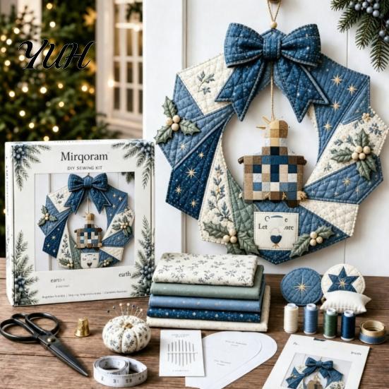 Christmas Wreath Making Kits DIY Patchwork Craft Kit, Sewing Seasonal Patterns, Creative Home Decor Projects Farmhouse Fabric Kit for Adults,