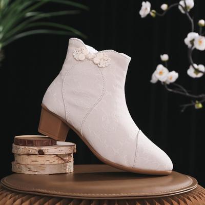 Женские ботильоны до середины икры на толстом каблуке в стиле ретро, этнические, с вышивкой, осень/зима 2025