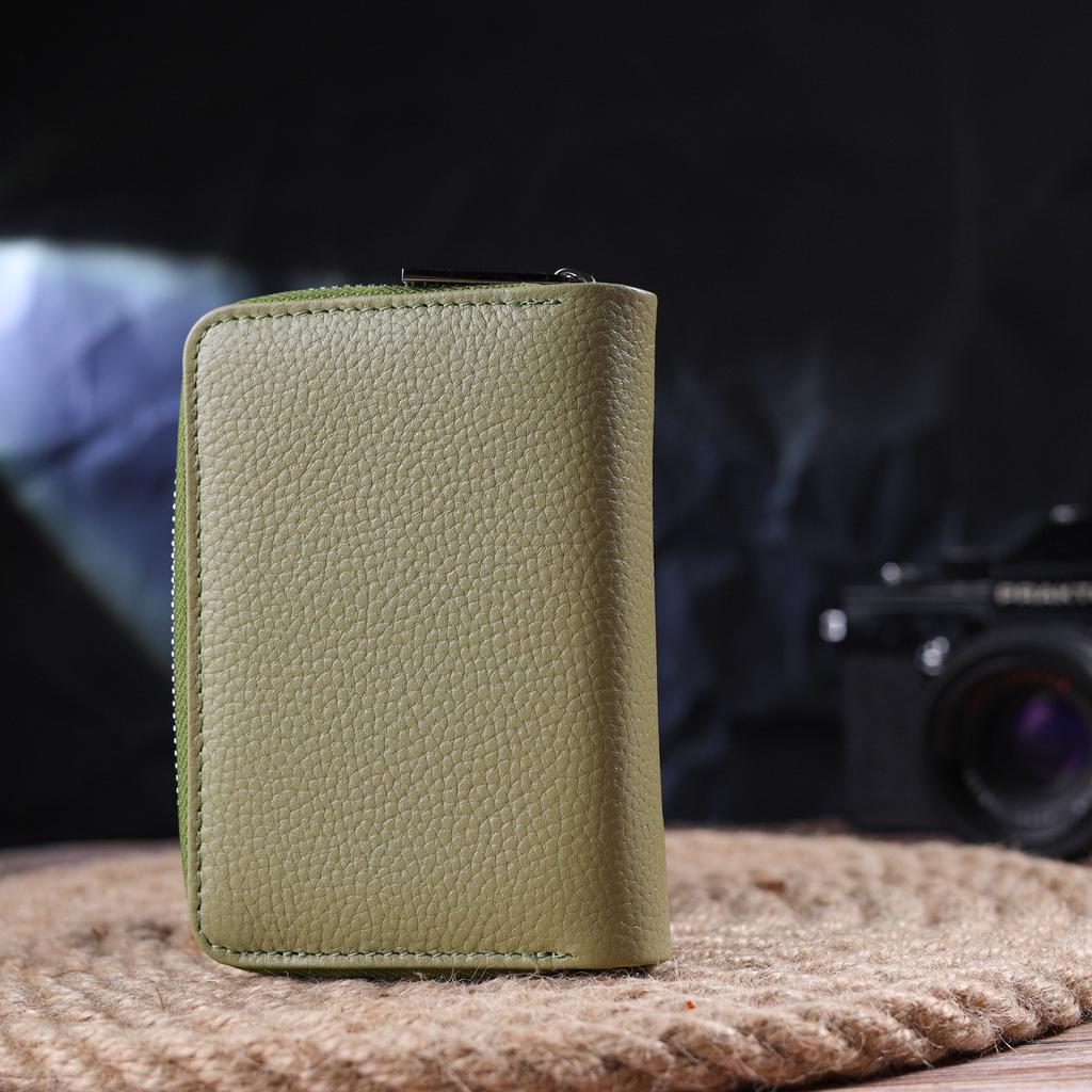 Практичное женскон портмоне с монетницей на молнии из натуральной кожи флотар CANPELLINI Wallet 21604 Оливковое