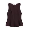 Kaslead New Arrival Women's Clothing Fashion Style Ruffles Hem round Neck Sleeveless Silm Tops 4661124