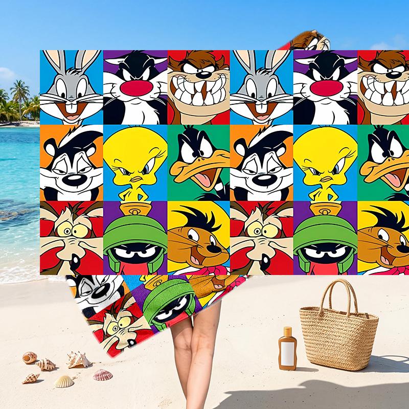 Looney Tunes Printed Swim Towel, Portable Water Absorbent Towel for Beach Camping Daily Bathroom Use