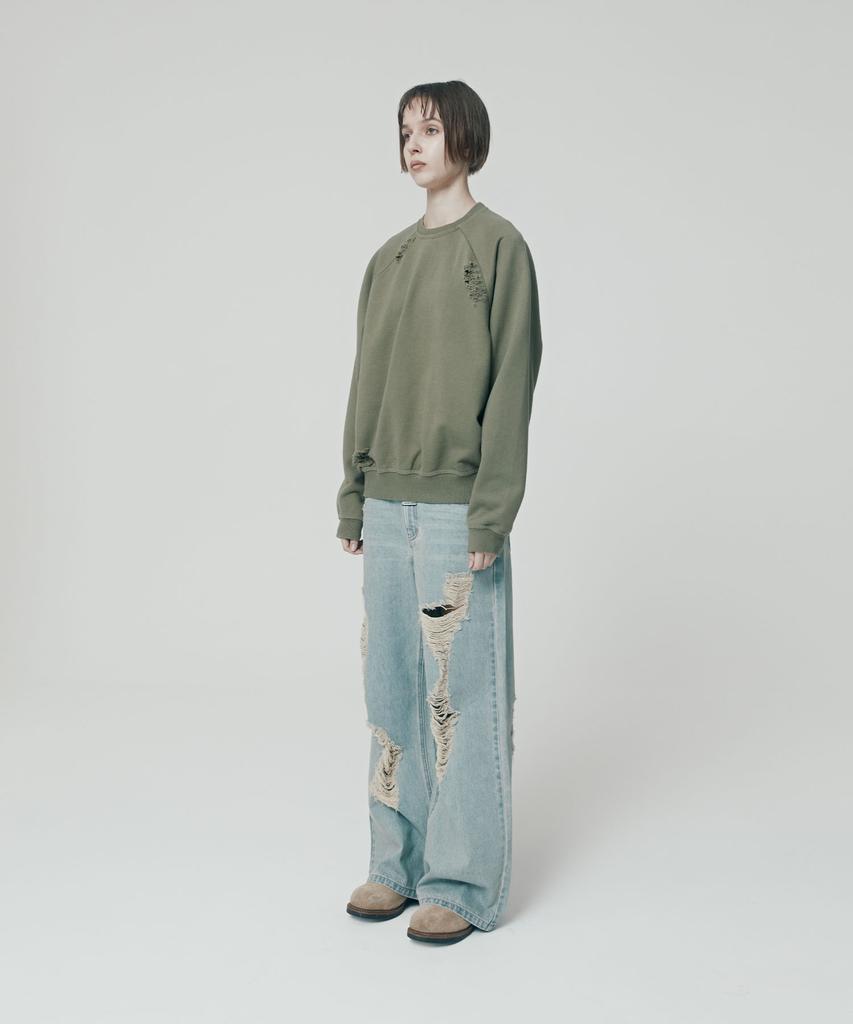 THEVINYLHOUSE Distressed Sweatshirt Khaki (Vh2Esum441A)