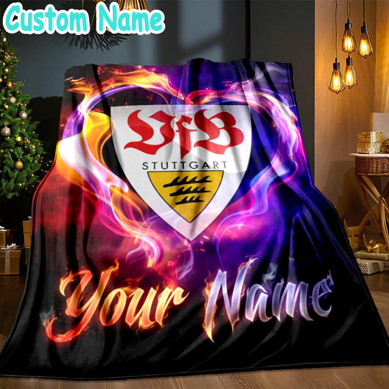 Custom Name Vfb Stuttgart Mascots Throw Blanket - Perfect for Couch, Bed, Office, and outdoor Travel - Ideal Gift for Christmas & Holidays