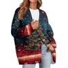 Women's Fashion Long Sleeve Christmas Print V-Neck Button Loose Cardigan Top
